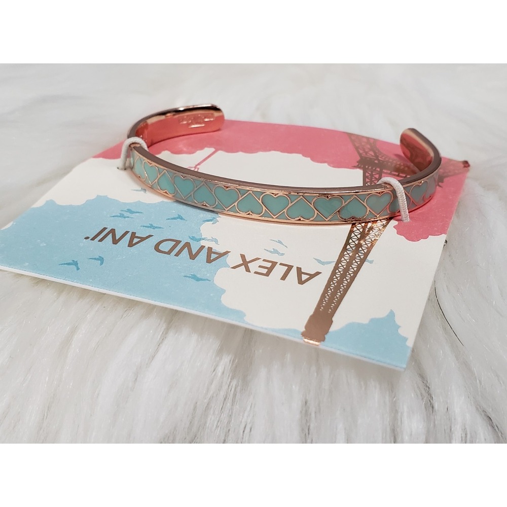 NEW Alex‎ and Ani Teal Heart Color Infusion Cuff Bracelet Rose Gold Finish